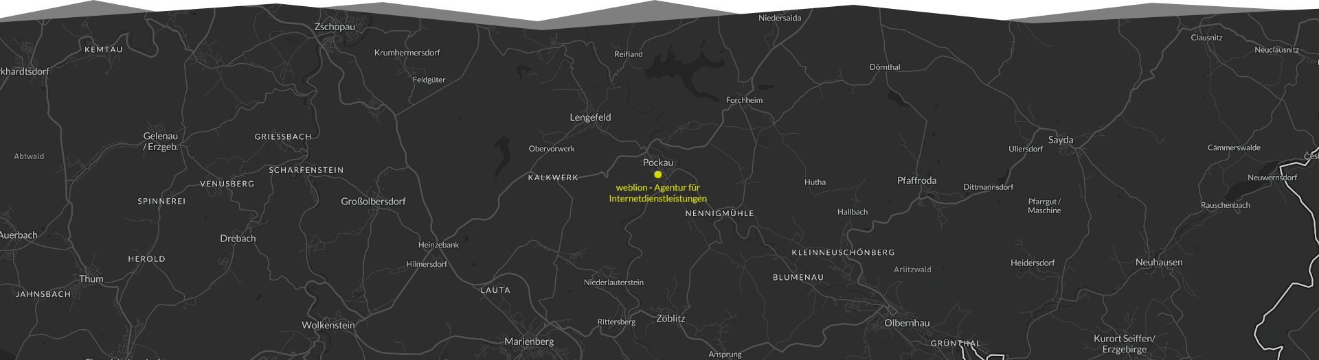 Karte vom Erzgebirge mit Markierung von weblion in Pockau-Lengefeld